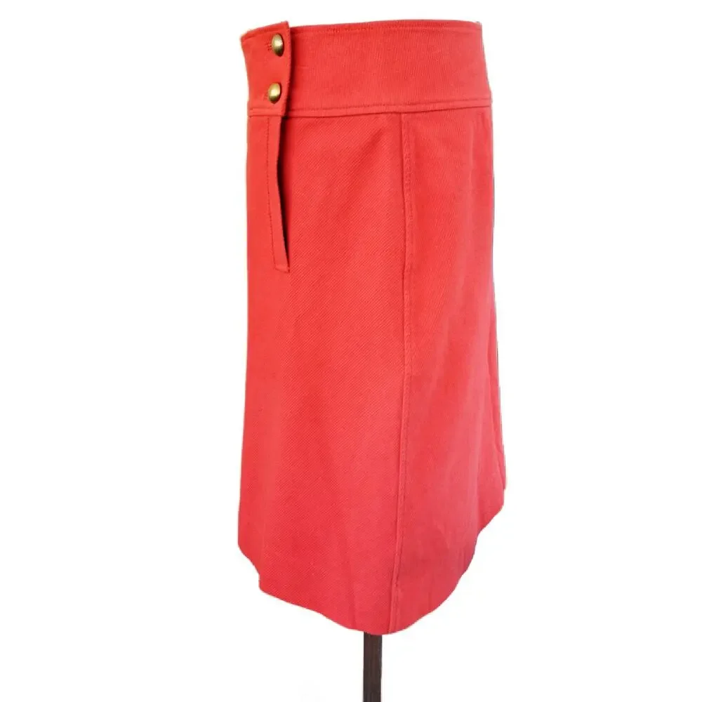 Tory Burch Thea Canyon Cotton Pleated A-Line Skirt Size 10 Orange Stretch Twill